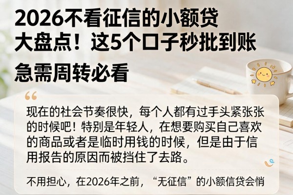 2026不看征信的小额贷大盘点!这5个口子秒批到账,急需周转必看