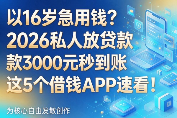 16岁急用钱?2026私人放贷款3000元秒到账,这5个借钱APP速看!