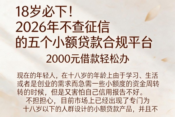18岁必下！2026年不查征信的五个小额贷款合规平台，2000元借款轻松办