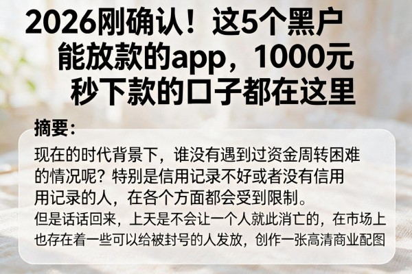 2026刚确认！这5个黑户能放款的app，1000元秒下款的口子都在这里
