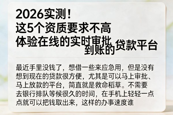 2026实测!这5个资质要求不高、体验在线的实时审批到账的贷款平台