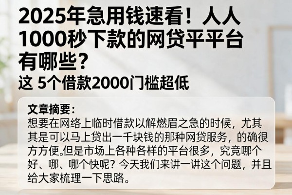 2025年急用钱速看!人人1000秒下款的网贷平台有哪些?这5个借款2000门槛超低