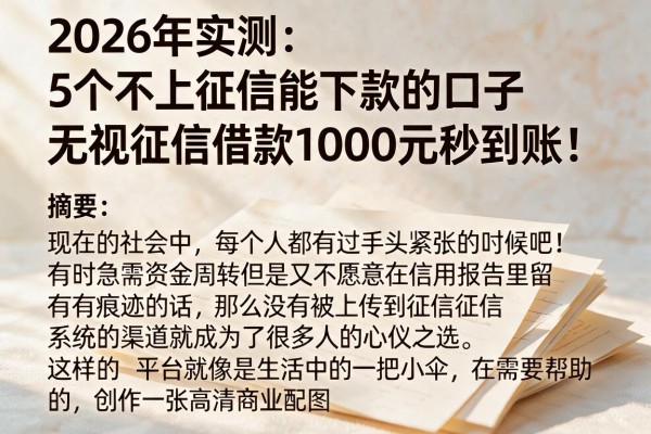2026年实测：5个不上征信能下款的口子，无视征信借款1000元秒到账！