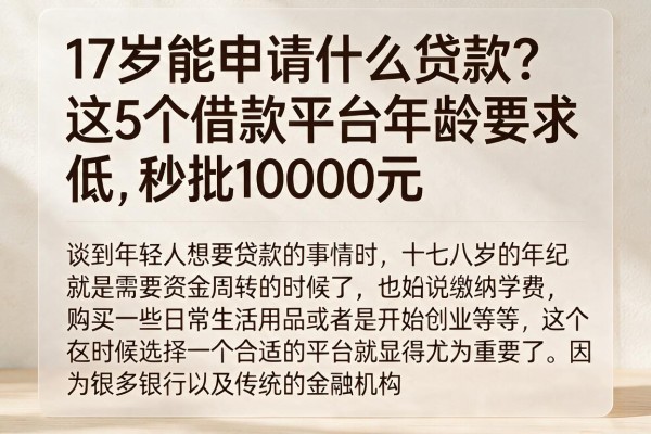 17岁能申请什么贷款？这5个借款平台年龄要求低，秒批10000元