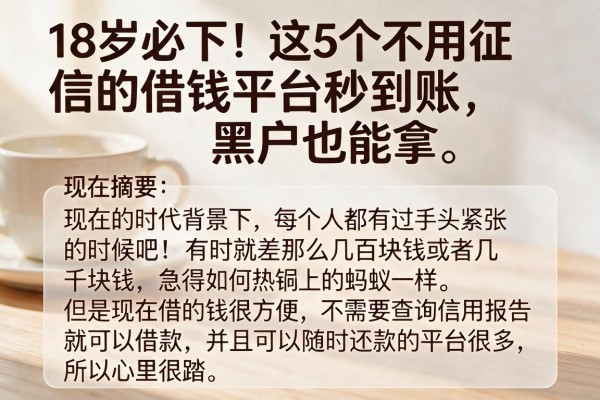 18岁必下！这5个不用征信的借钱平台秒到账，黑户也能拿