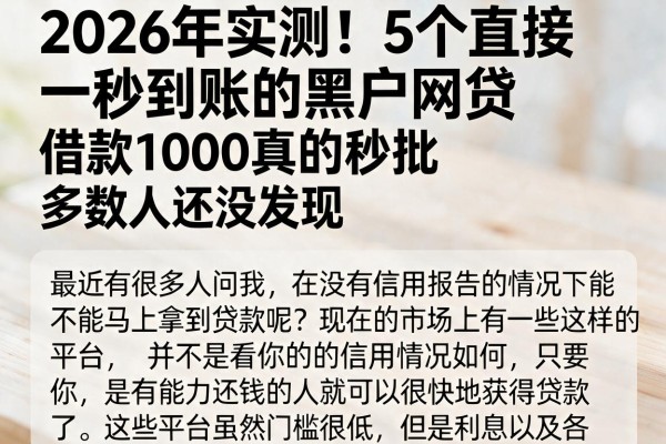 2026年实测！5个直接秒到账的黑户网贷，借款1000真的秒批，多数人还没发现
