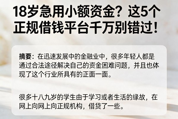 18岁急用小额资金?这5个正规借钱平台千万别错过!