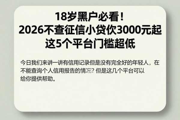 18岁黑户必看!2026不查征信小额贷款3000元起,这5个平台门槛超低