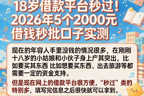 18岁借款平台秒过!2026年5个2000元借钱秒批口子实测
