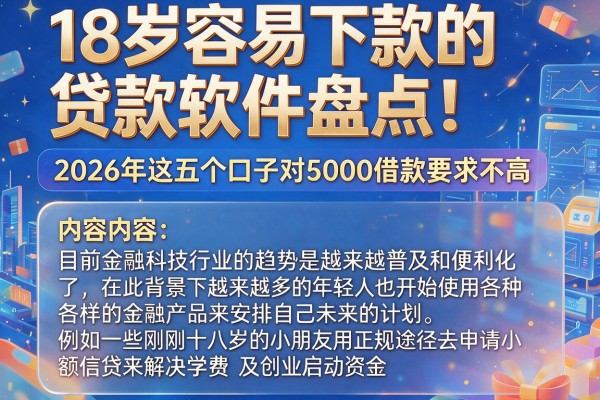 18岁容易下款的贷款软件盘点!2026年这五个口子对5000借款要求不高