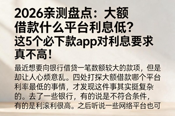 2026亲测盘点：大额借款什么平台利息低？这5个必下款App对利息要求真不高！