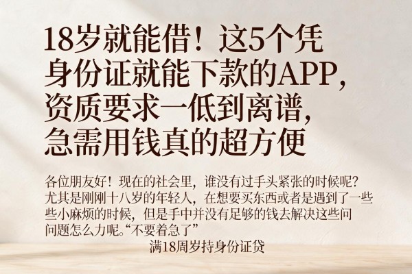 18岁就能借！这5个凭身份证就能下款的APP，资质要求低到离谱，急需用钱真的超方便