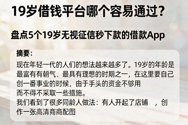 19岁借钱平台哪个容易通过?盘点5个19岁无视征信秒下款的借款App