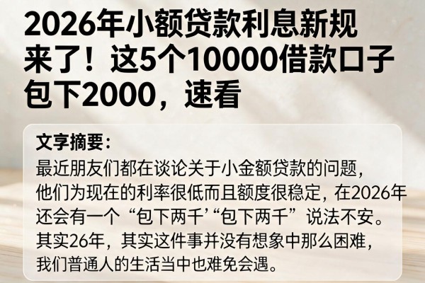 2026年小额贷款利息新规来了!这5个10000借款口子包下2000,速看