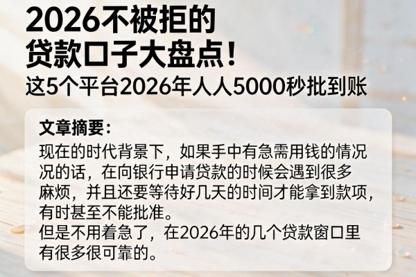 2026不被拒的贷款口子大盘点！这5个平台2026年人人5000秒批到账