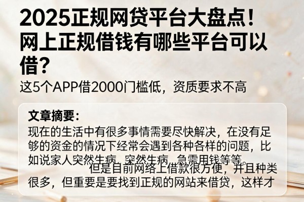 2025正规网贷平台大盘点！网上正规借钱有哪些平台可以借？这5个APP借2000门槛低、资质要求不高