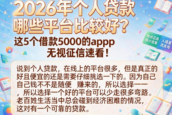 2026年个人贷款哪些平台比较好?这5个借款5000的app无视征信速看!