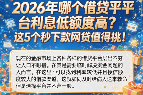 2026年哪个借贷平台利息低额度高？这5个秒下款网贷值得挑！