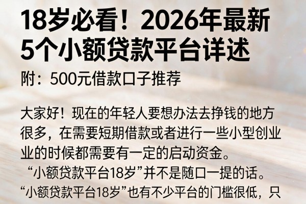 18岁必看!2026年最新5个小额贷款平台详述,附500元借款口子推荐