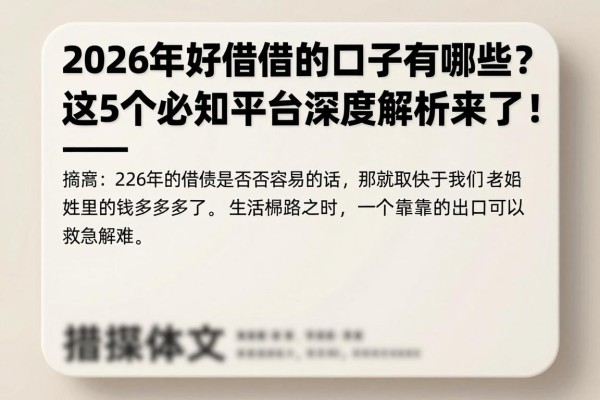 2026年好借钱的口子有哪些?这5个必知平台深度解析来了!