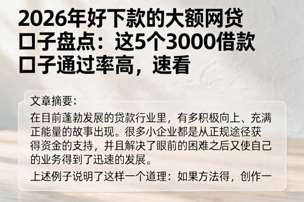 2026年好下款的大额网贷口子盘点:这5个3000借款口子通过率高,速看