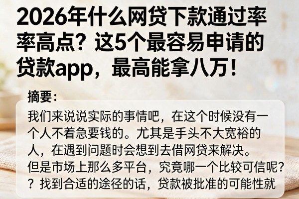 2026年什么网贷下款通过率高点？这5个最容易申请的贷款app，最高能拿八万！
