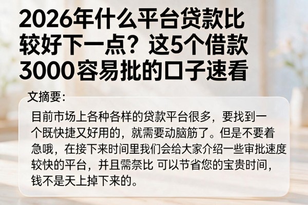 2026年什么平台贷款比较好下一点?这5个借款3000容易批的口子速看