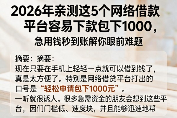 2026年亲测这5个网络借款平台容易下款包下1000,急用钱秒到账解你眼前难题
