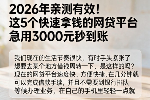 2026年亲测有效！这5个快速拿钱的网贷平台，急用3000元秒到账