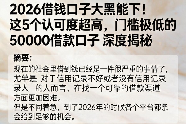 2026借钱口子大黑能下!这5个认可度超高、门槛极低的50000借款口子深度揭秘