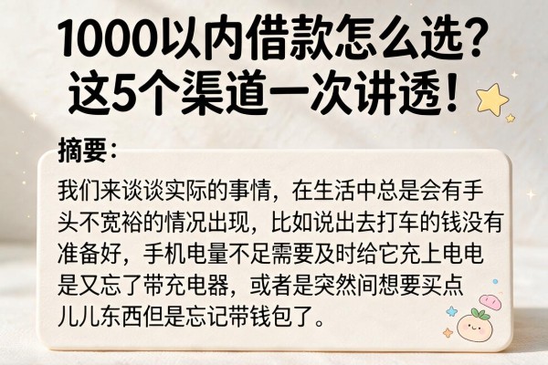 1000以内借款怎么选？这5个渠道一次讲透！