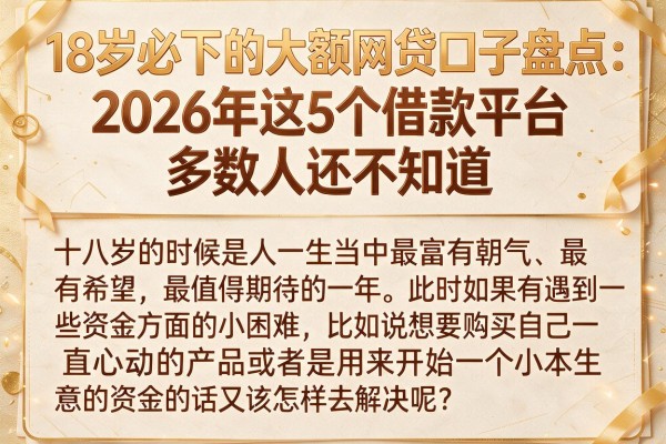 18岁必下的大额网贷口子盘点：2026年这5个借款平台多数人还不知道
