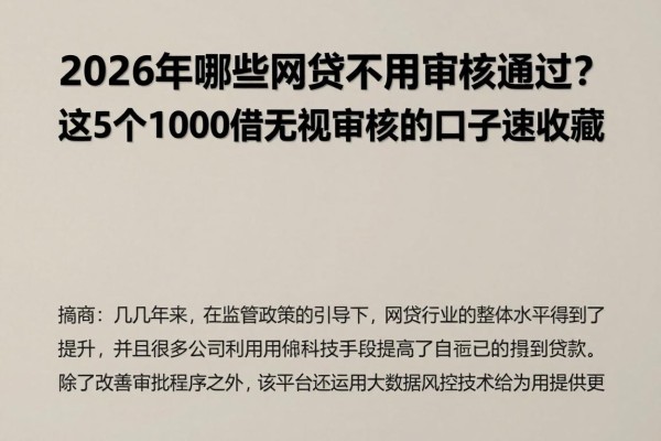 2026年哪些网贷不用审核通过?这5个1000借款无视审核的口子速收藏