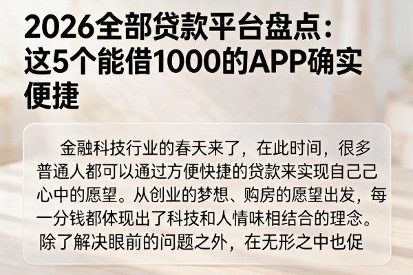 2026全部贷款平台盘点：这5个能借1000的APP确实便捷