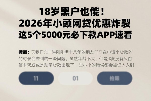 18岁黑户也能借!2026年小额网贷优惠炸裂,这5个5000元必下款APP速看