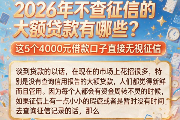 2026年不查征信的大额贷款有哪些?这5个4000元借款口子直接无视征信