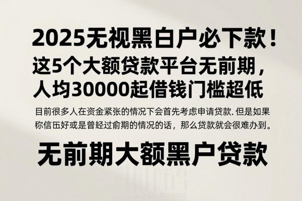 2025无视黑白户必下款！这5个大额贷款平台无前期，人均30000起借钱门槛超低
