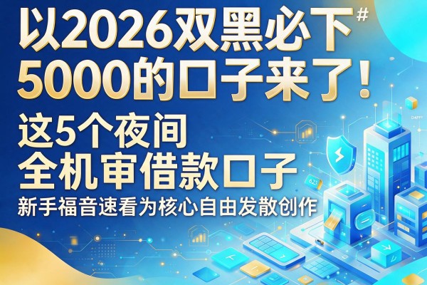2026双黑必下5000的口子来了！这5个夜间全机审借款口子，新手福音速看