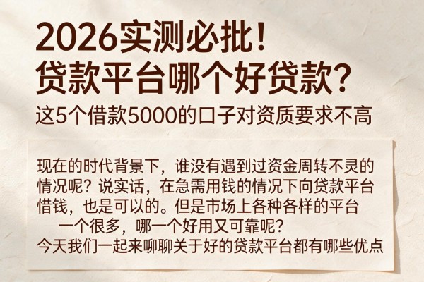 2026实测必批！贷款平台哪个好贷款？这5个借款5000的口子对资质要求不高