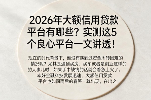 2026年大额信用贷款平台有哪些？实测这5个良心平台一文讲透！