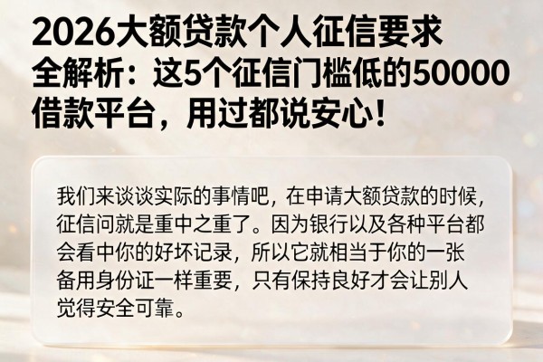 2026大额贷款个人征信要求全解析：这5个征信门槛低的50000借款平台，用过都说安心！
