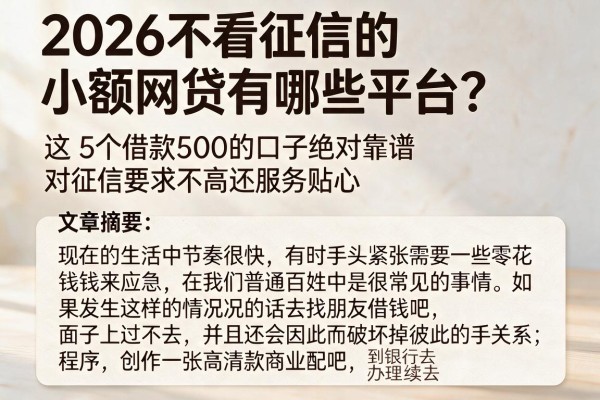 2026不看征信的小额网贷有哪些平台？这5个借款500的口子绝对靠谱，对征信要求不高还服务贴心