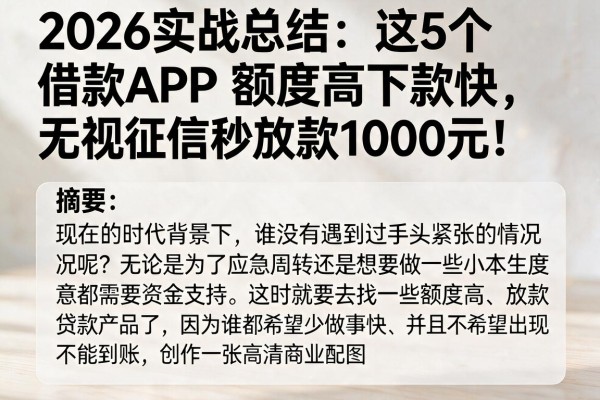 2026实战总结:这5个借款APP额度高下款快,无视征信秒放款1000元!