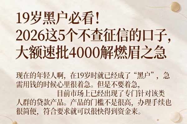 19岁黑户必看！2026这5个不查征信的口子，大额速批4000解燃眉之急