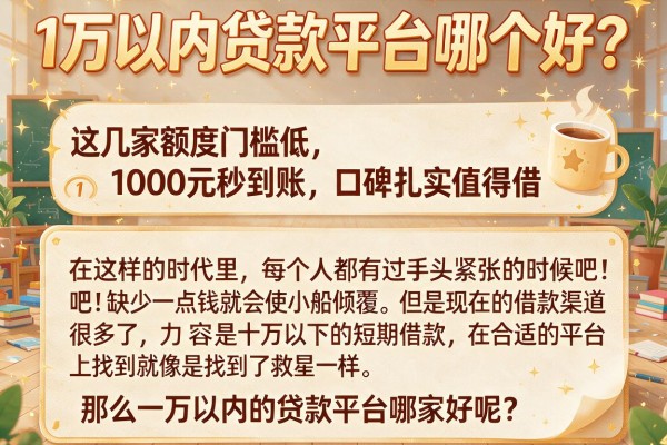 1万以内贷款平台哪个好?这几家额度门槛低、1000元秒到账,口碑扎实值得借