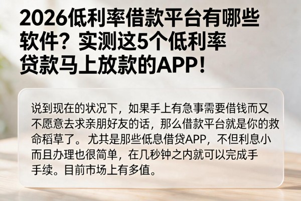 2026低利率借款平台有哪些软件？实测这5个低利率贷款马上放款的APP！