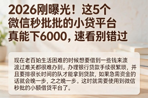 2026刚曝光!这5个微信秒批的小贷平台真能下6000,速看别错过