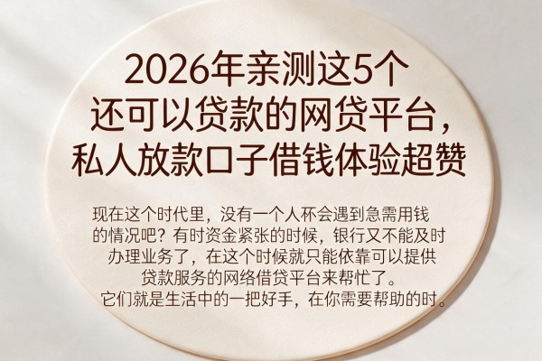 2026年亲测这5个还可以贷款的网贷平台，私人放款口子借钱体验超赞