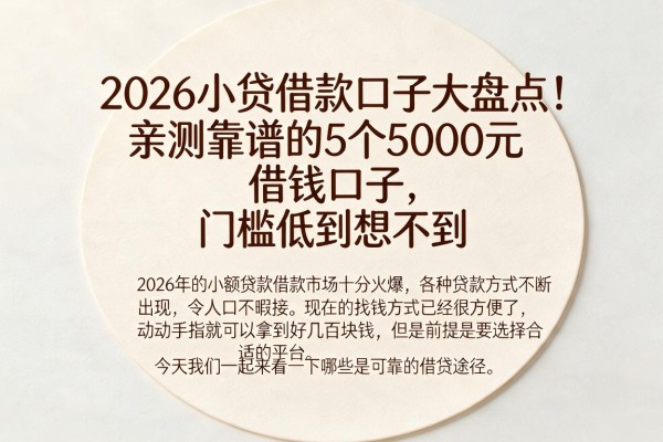 2026小贷借款口子大盘点！亲测靠谱的5个5000元借钱口子，门槛低到想不到