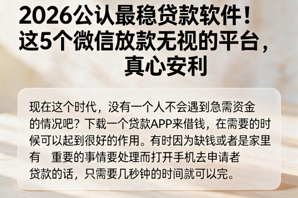 2026公认最稳贷款软件!这5个微信放款无视的平台,真心安利